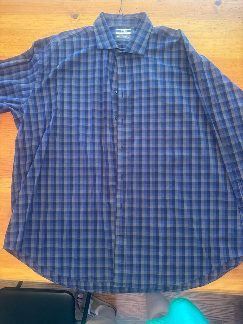 Men's Blue Plaid Dress Shirt - Tailored Spread Collar